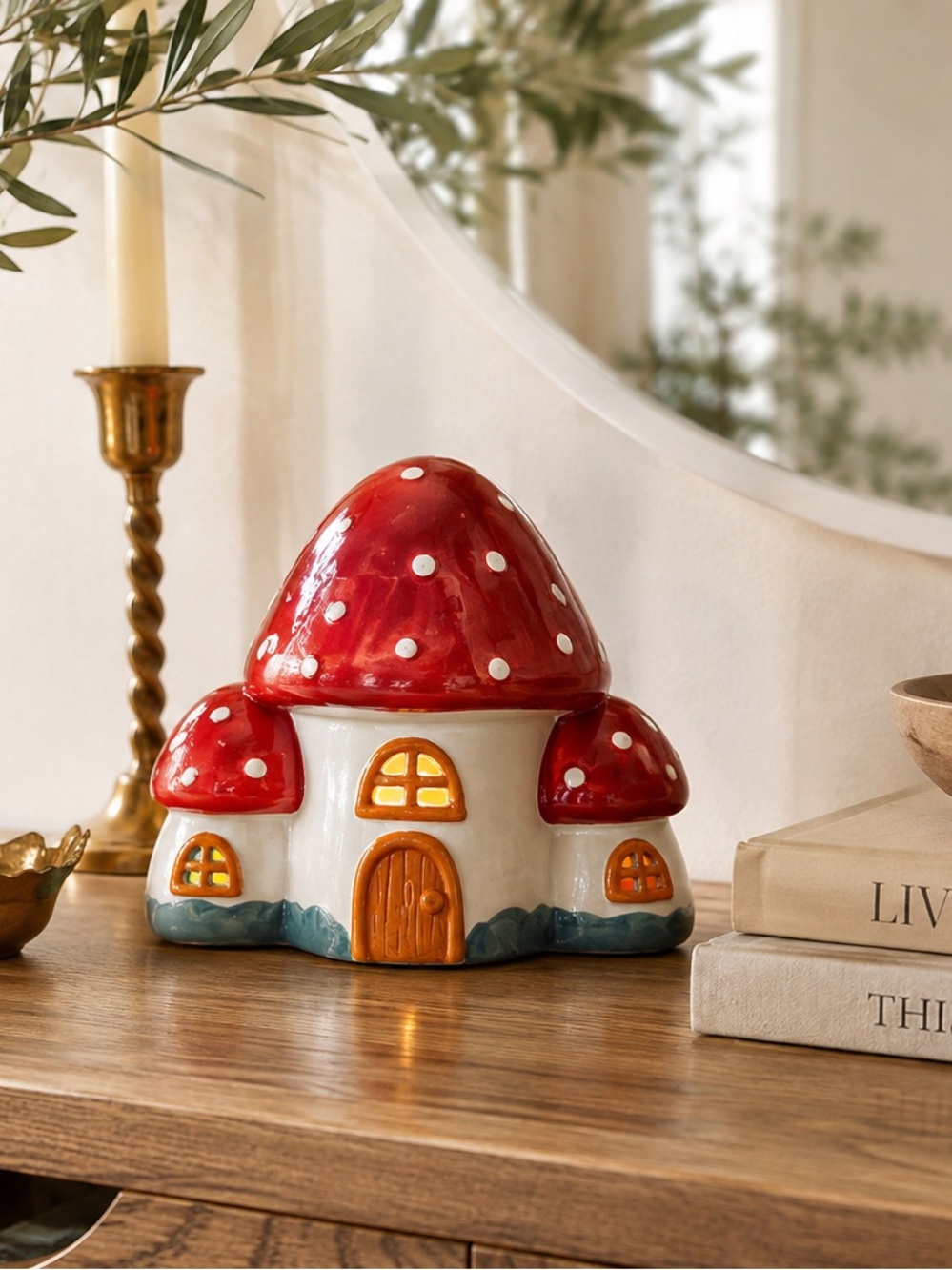 Target Bullseye Playground Light Up Ceramic Mushroom House Red White Fall Decor